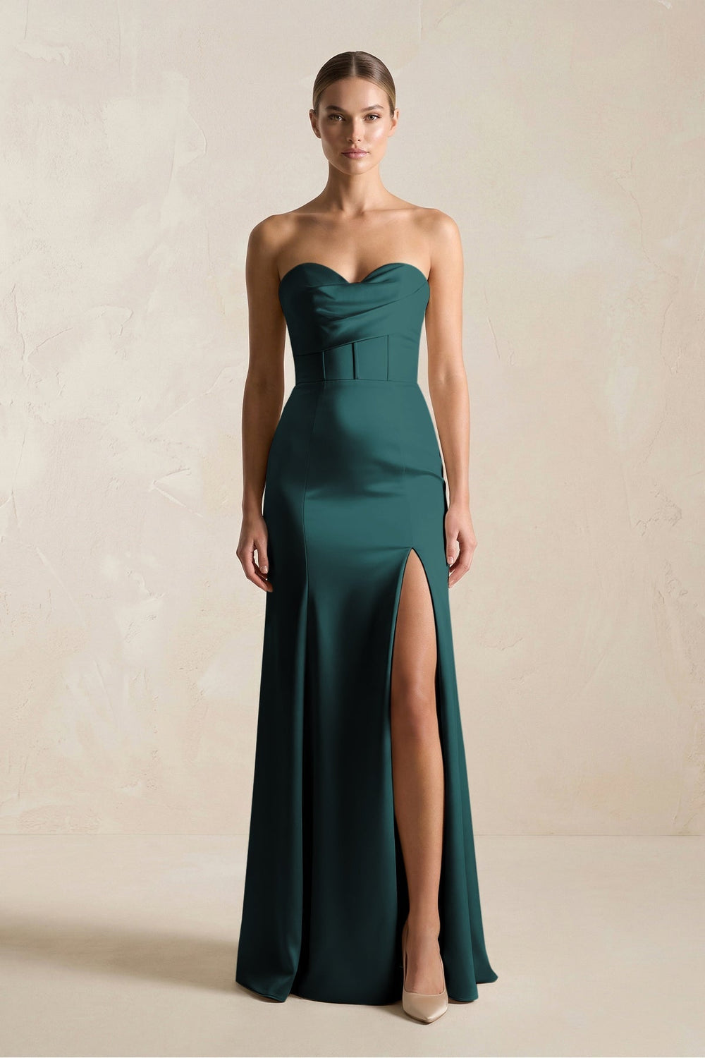 Sheath Sweetheart Corset Satin Bridesmaid Dress in Pine