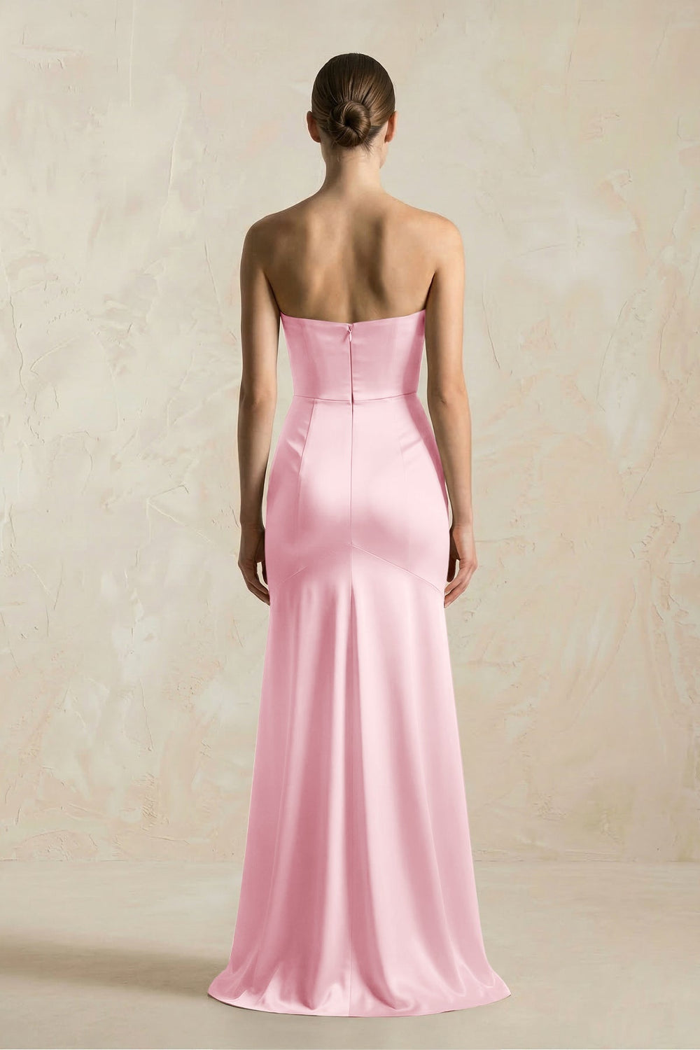 Sheath Sweetheart Corset Satin Bridesmaid Dress in Pink