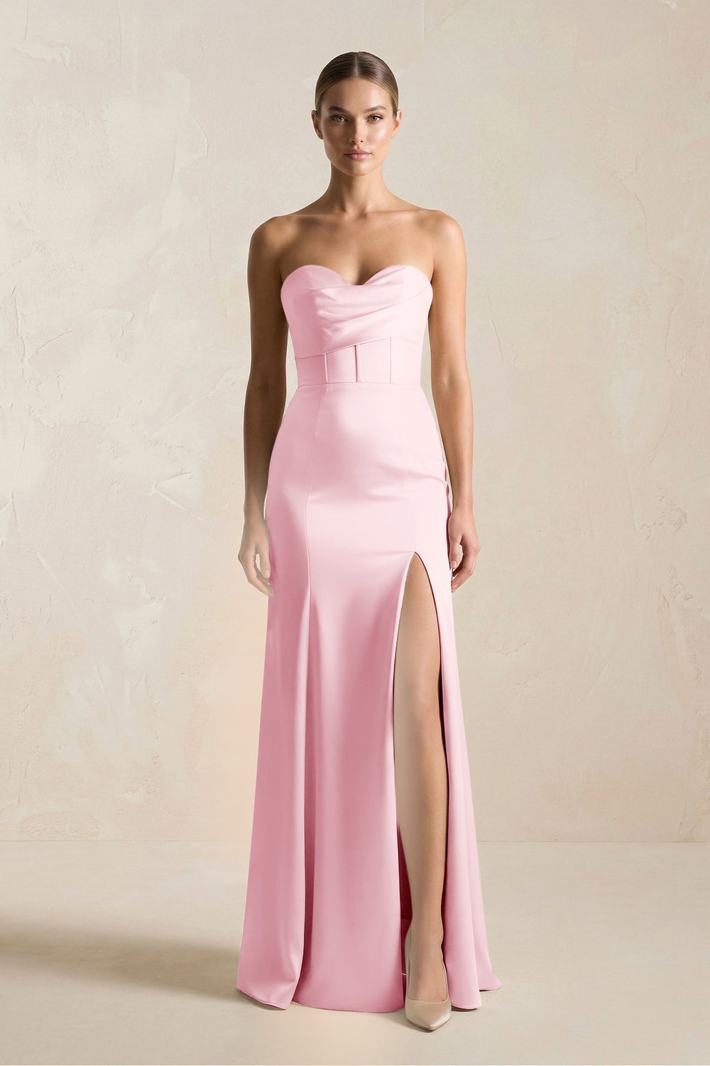 Sheath Sweetheart Corset Satin Bridesmaid Dress in Pink