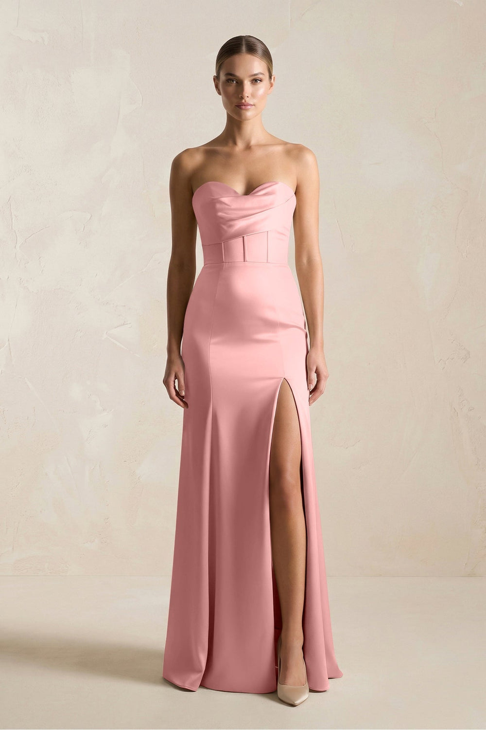 Sheath Sweetheart Corset Satin Bridesmaid Dress in Rosette
