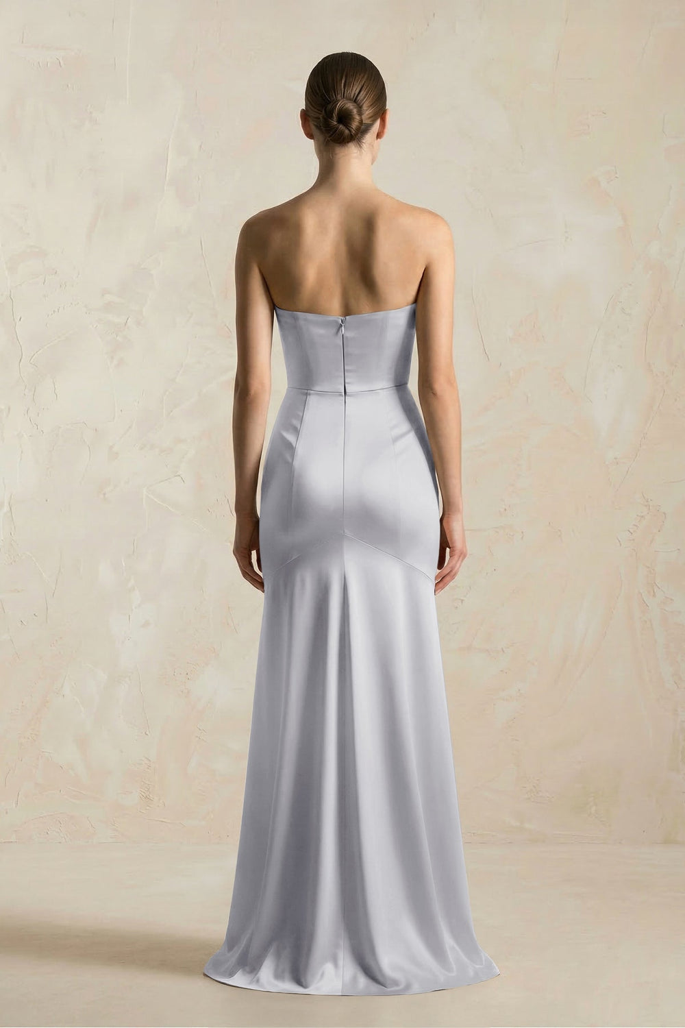Sheath Sweetheart Corset Satin Bridesmaid Dress in Silver