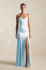 Sheath Sweetheart Corset Satin Bridesmaid Dress in Sky Blue - KISS BRIDAL Bridesmaid Dresses