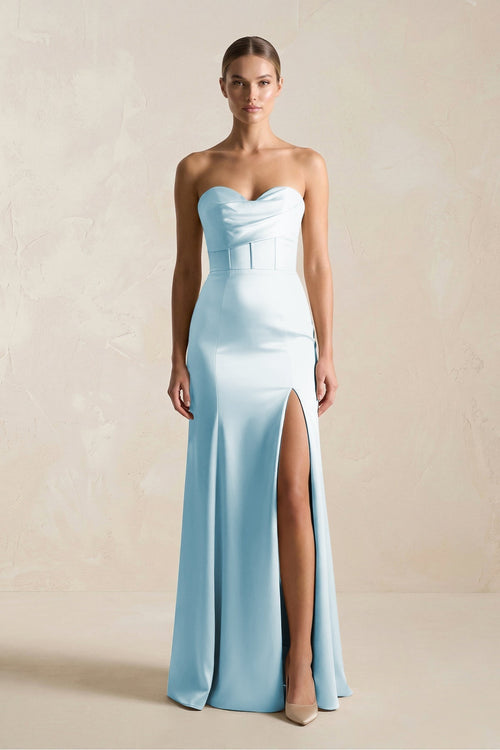 Sheath Sweetheart Corset Satin Bridesmaid Dress in Sky Blue - KISS BRIDAL Bridesmaid Dresses