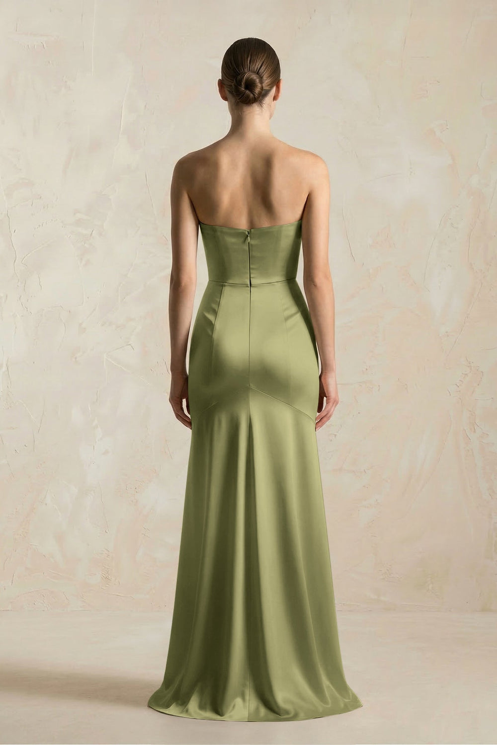 Sheath Sweetheart Corset Satin Bridesmaid Dress in Thyme