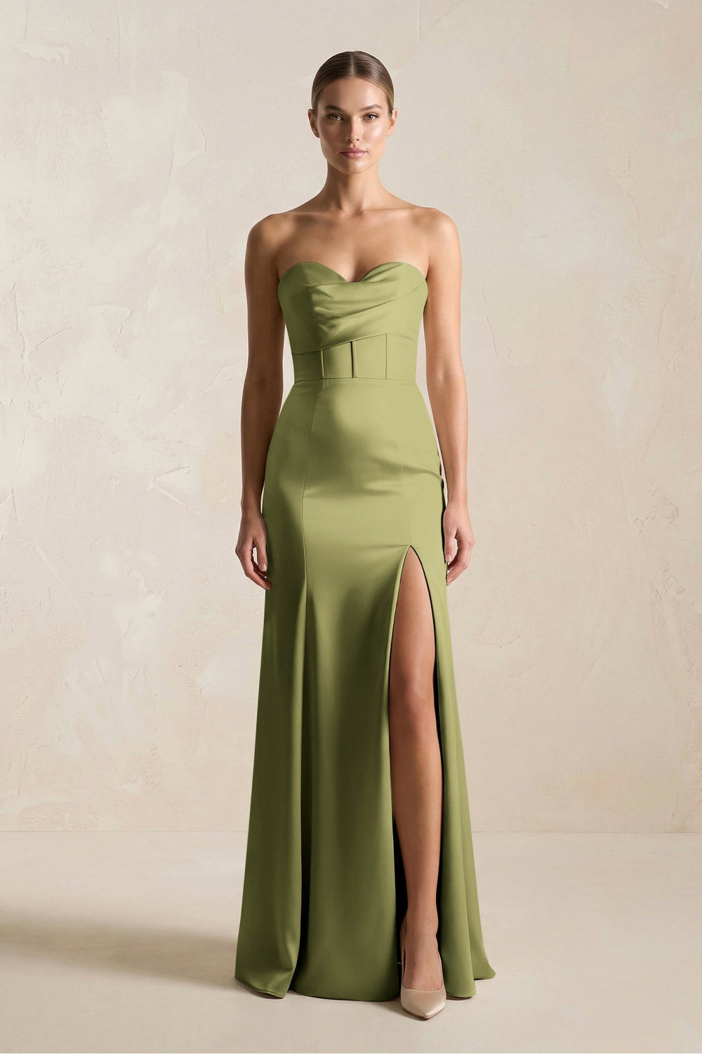 Sheath Sweetheart Corset Satin Bridesmaid Dress in Thyme