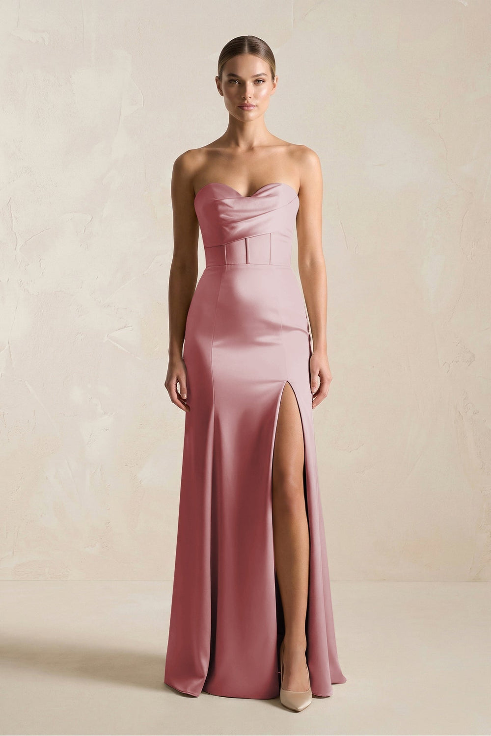 Sheath Sweetheart Corset Satin Bridesmaid Dress in Toffee