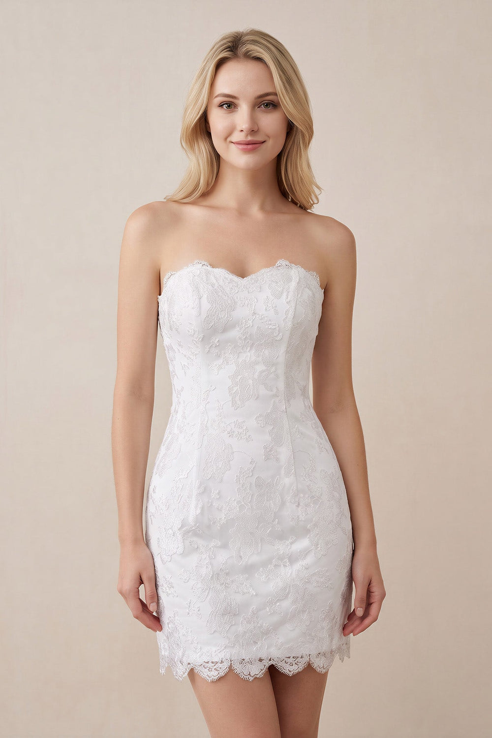 Sheath Sweetheart Lace Mini Wedding Dress