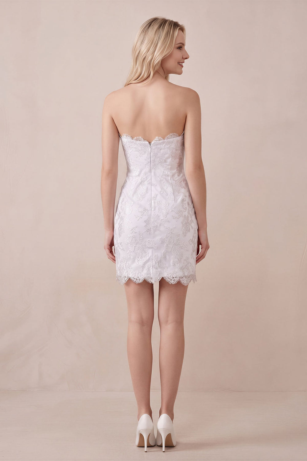 Sheath Sweetheart Lace Mini Wedding Dress