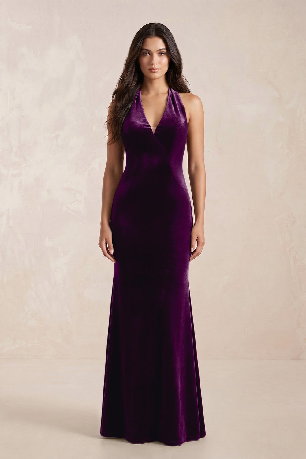 Sheath Velvet V-Neck Bridesmaid Dress in Amethyst