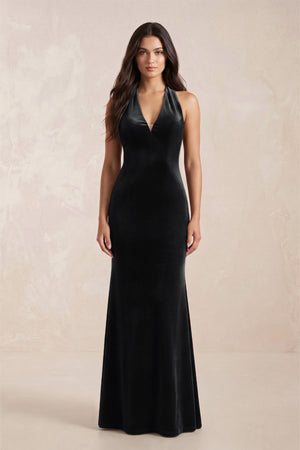 Sheath Velvet V - Neck Bridesmaid Dress in Black - KISS BRIDAL Bridesmaid Dresses