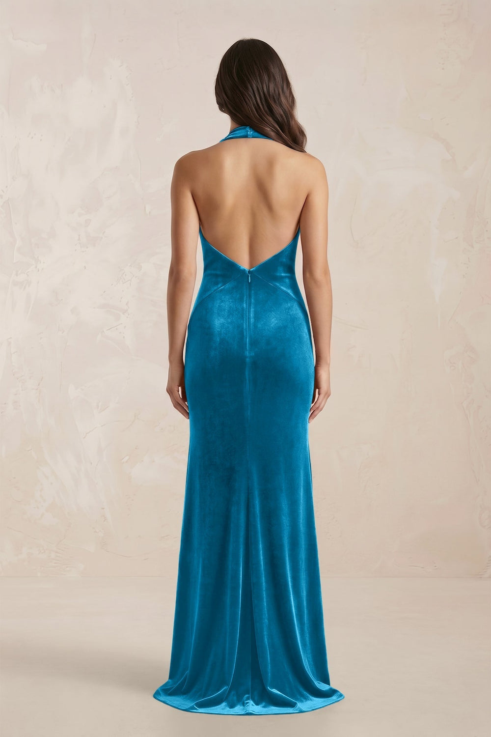 Sheath Velvet V-Neck Bridesmaid Dress in Blue Jay