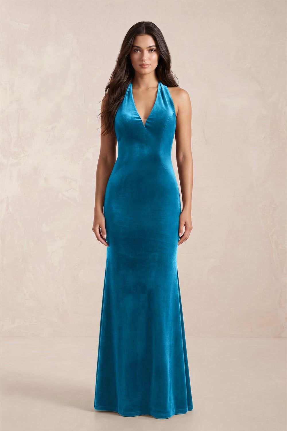 Sheath Velvet V-Neck Bridesmaid Dress in Blue Jay