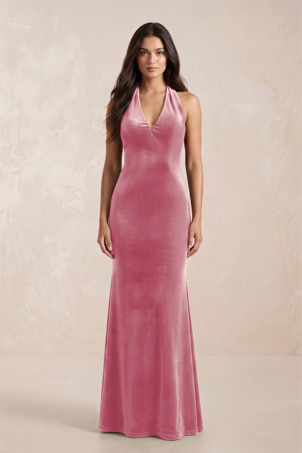 Sheath Velvet V-Neck Bridesmaid Dress in Blush Pink