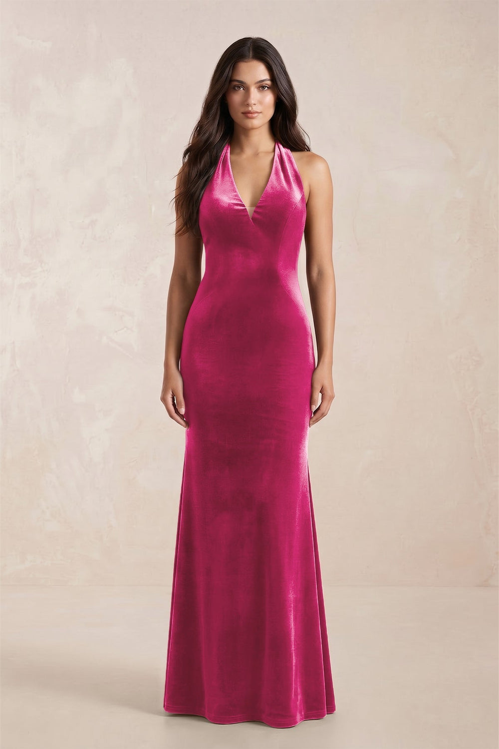 Sheath Velvet V-Neck Bridesmaid Dress in Bon Bon Pink