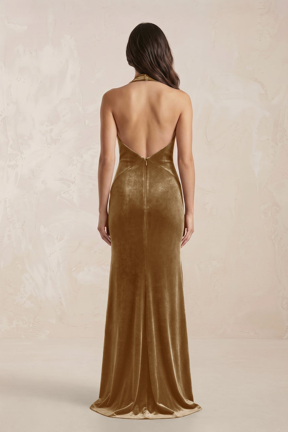 Sheath Velvet V-Neck Bridesmaid Dress in Bronzer