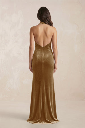Sheath Velvet V - Neck Bridesmaid Dress in Bronzer - KISS BRIDAL Bridesmaid Dresses
