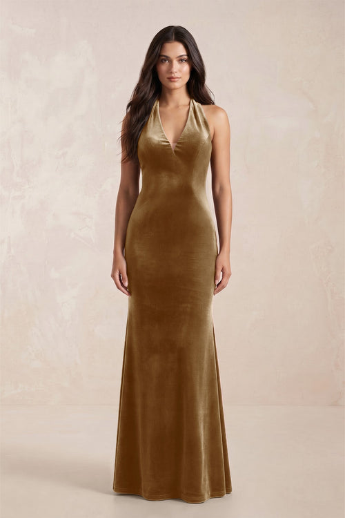 Sheath Velvet V - Neck Bridesmaid Dress in Bronzer - KISS BRIDAL Bridesmaid Dresses
