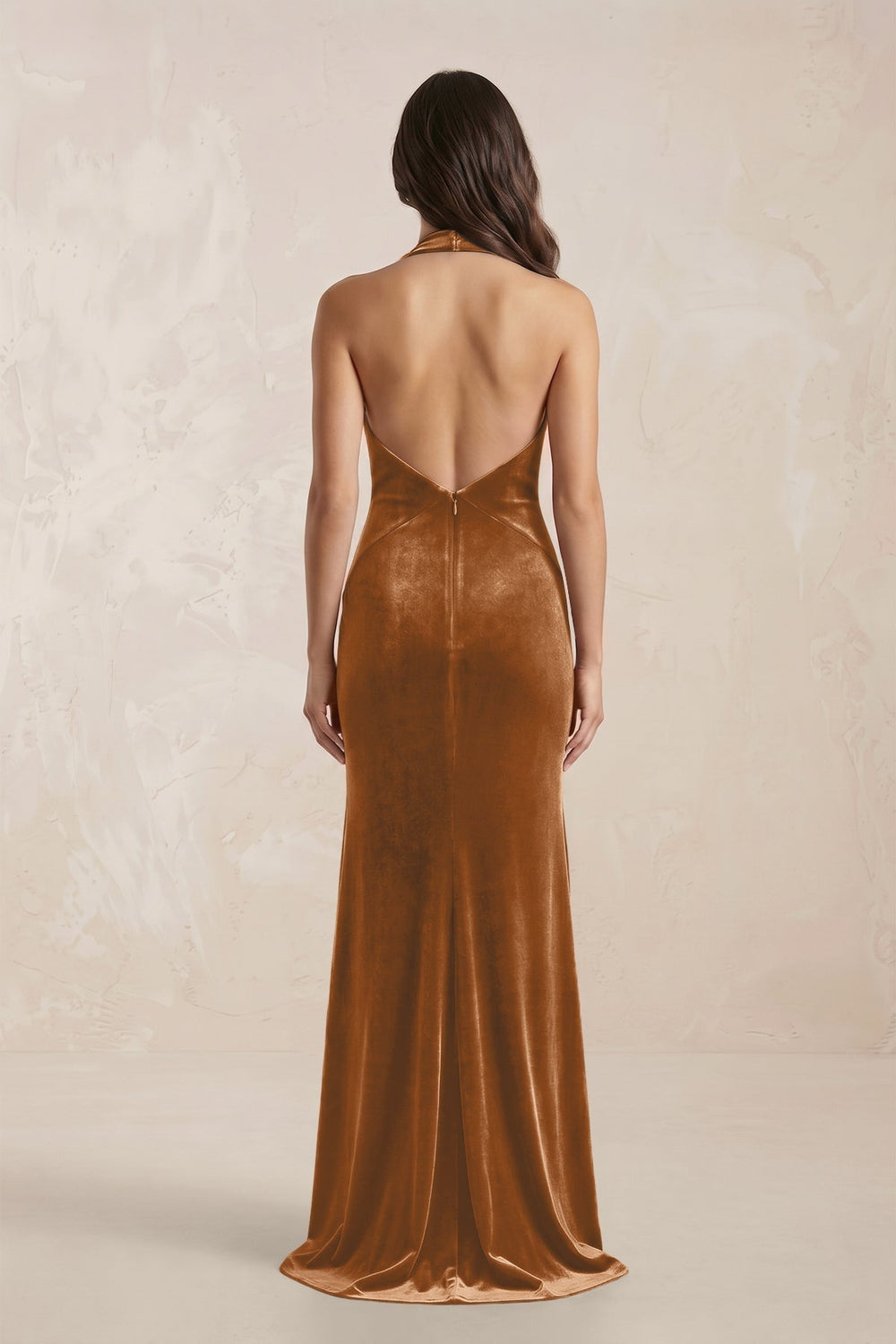 Sheath Velvet V-Neck Bridesmaid Dress in Brown
