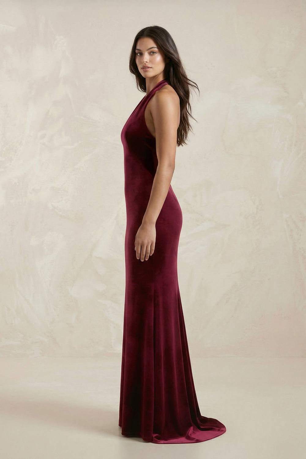 Sheath Velvet V-Neck Bridesmaid Dress in Burgundy