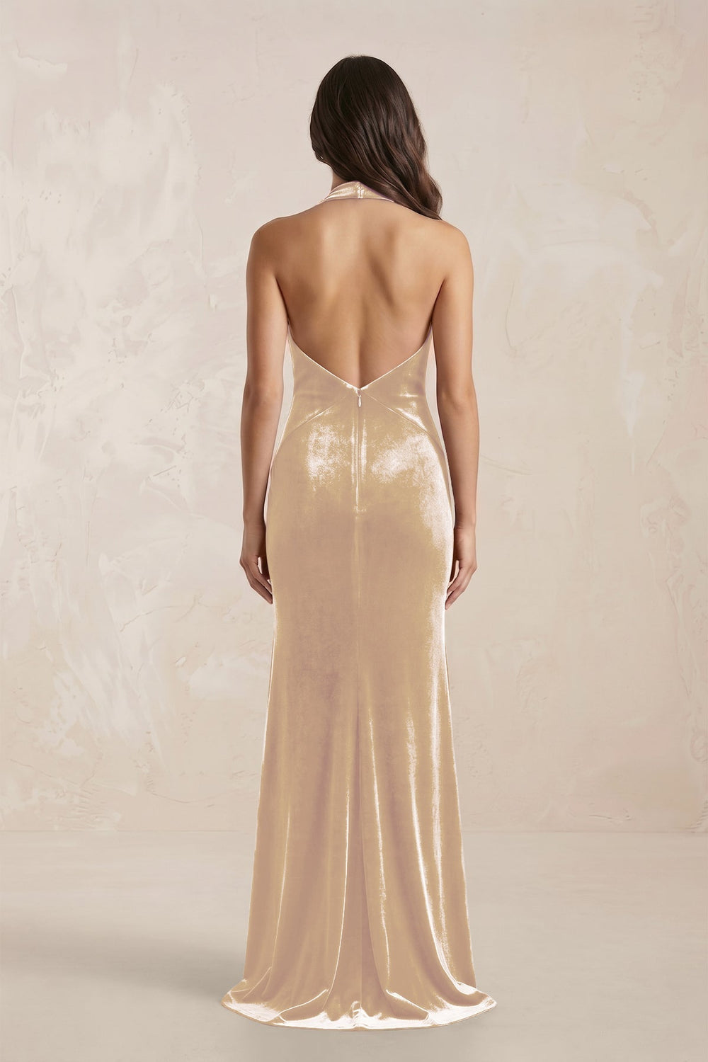 Sheath Velvet V-Neck Bridesmaid Dress in Champagne