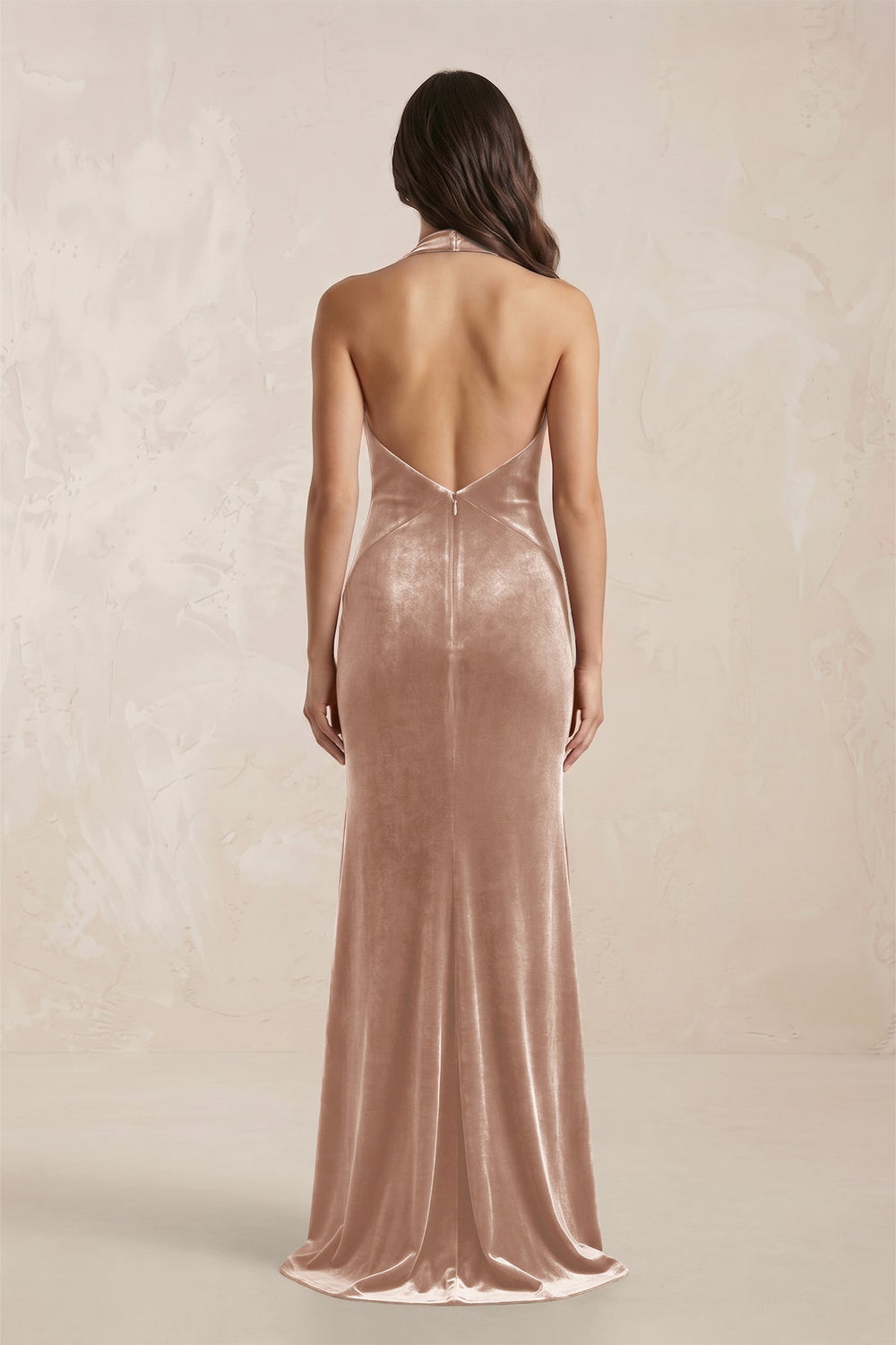 Sheath Velvet V-Neck Bridesmaid Dress in Champagne Rose