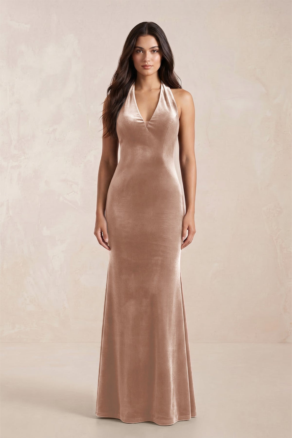 Sheath Velvet V-Neck Bridesmaid Dress in Champagne Rose
