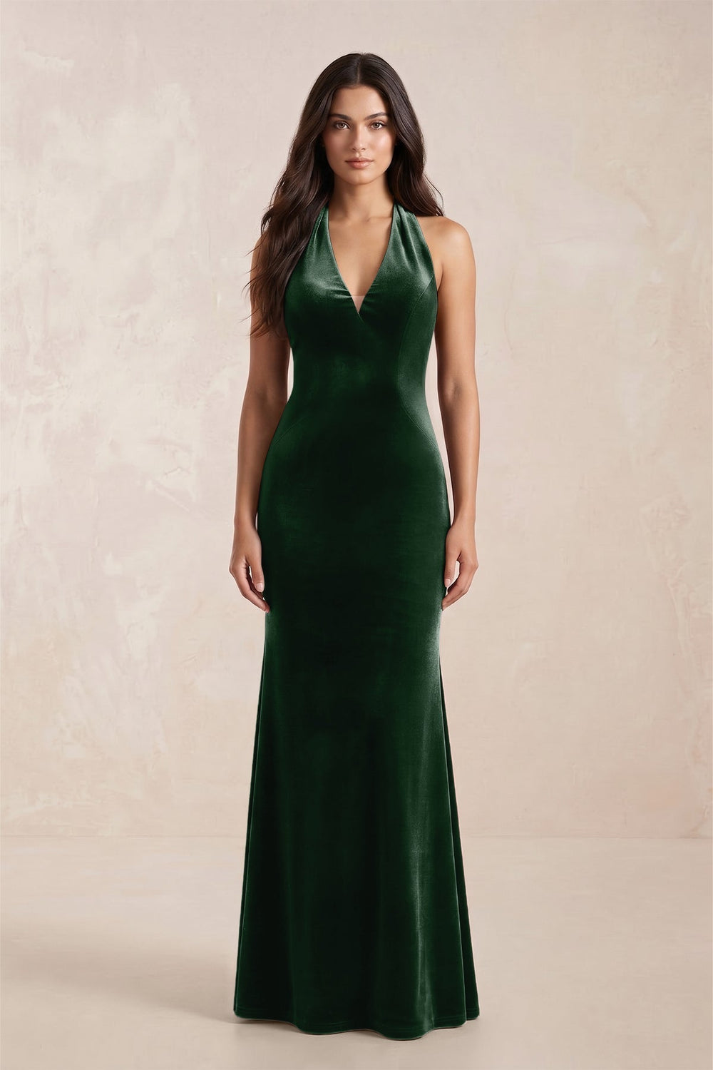Sheath Velvet V-Neck Bridesmaid Dress in Dark Green