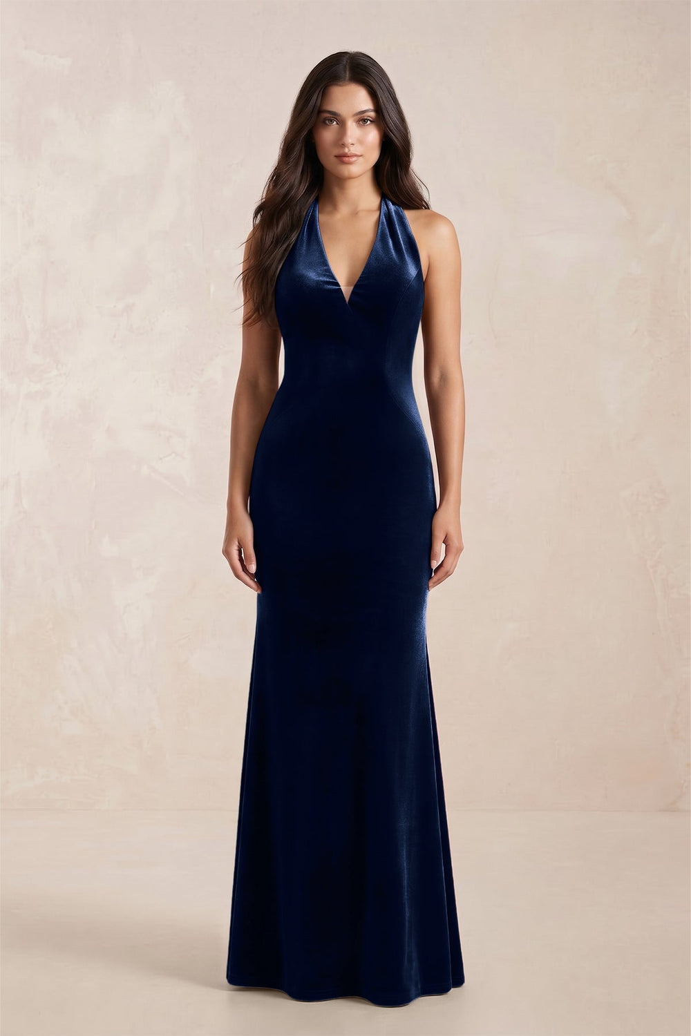 Sheath Velvet V-Neck Bridesmaid Dress in Dark Navy