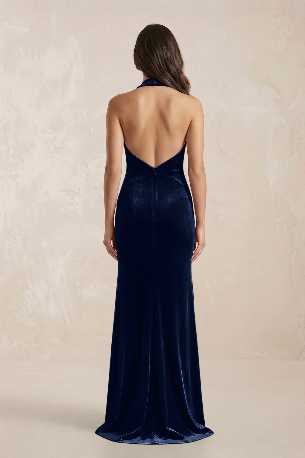 Sheath Velvet V-Neck Bridesmaid Dress in Dark Navy
