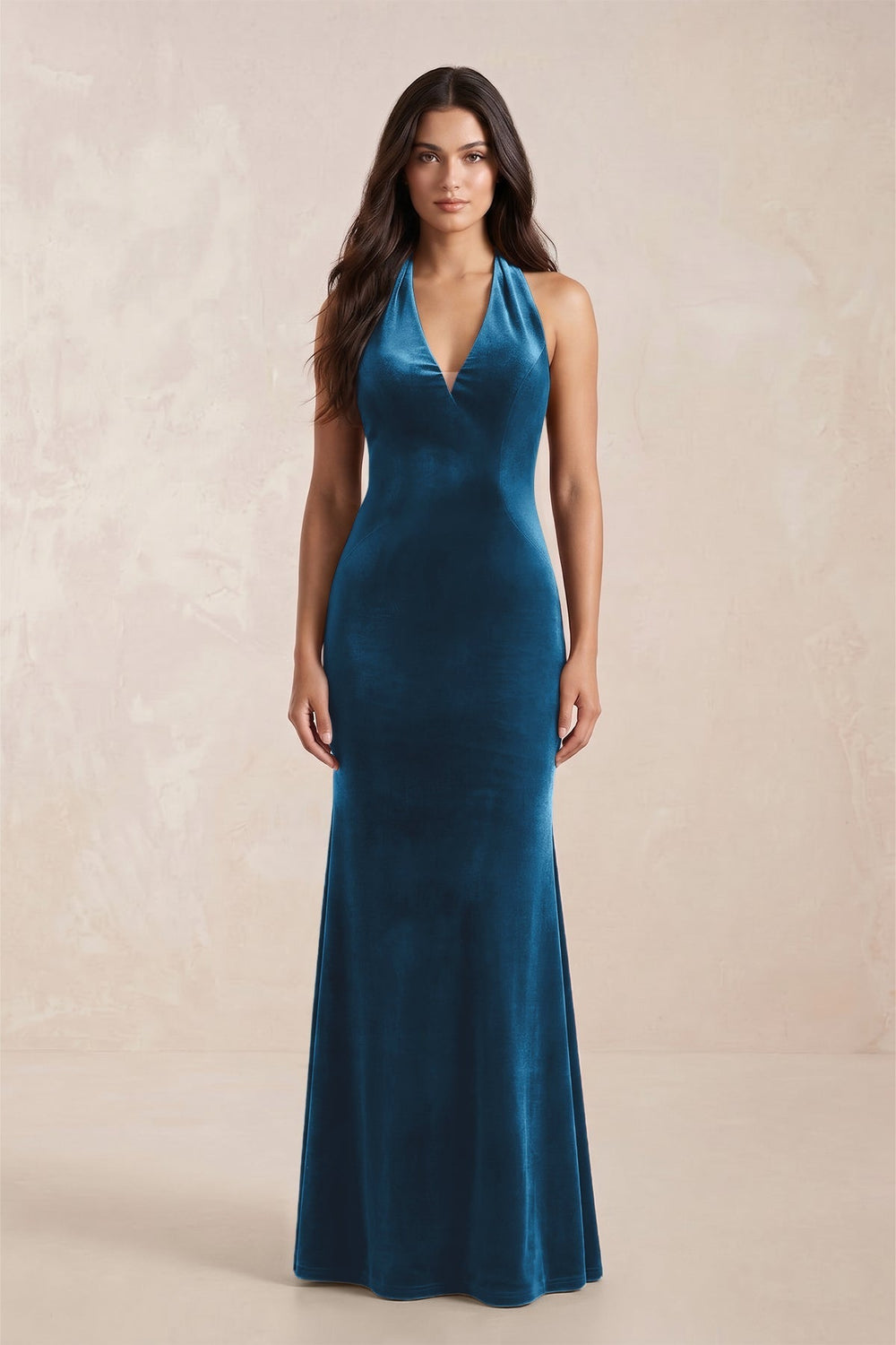 Sheath Velvet V-Neck Bridesmaid Dress in Dark Teal