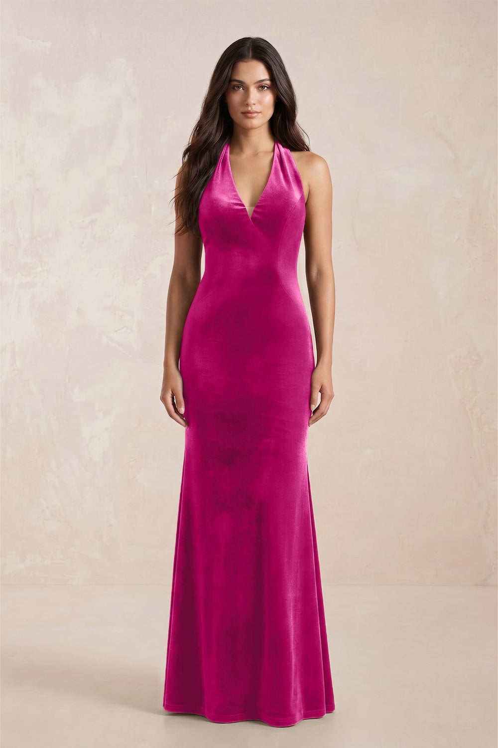 Sheath Velvet V-Neck Bridesmaid Dress in Desert Rose