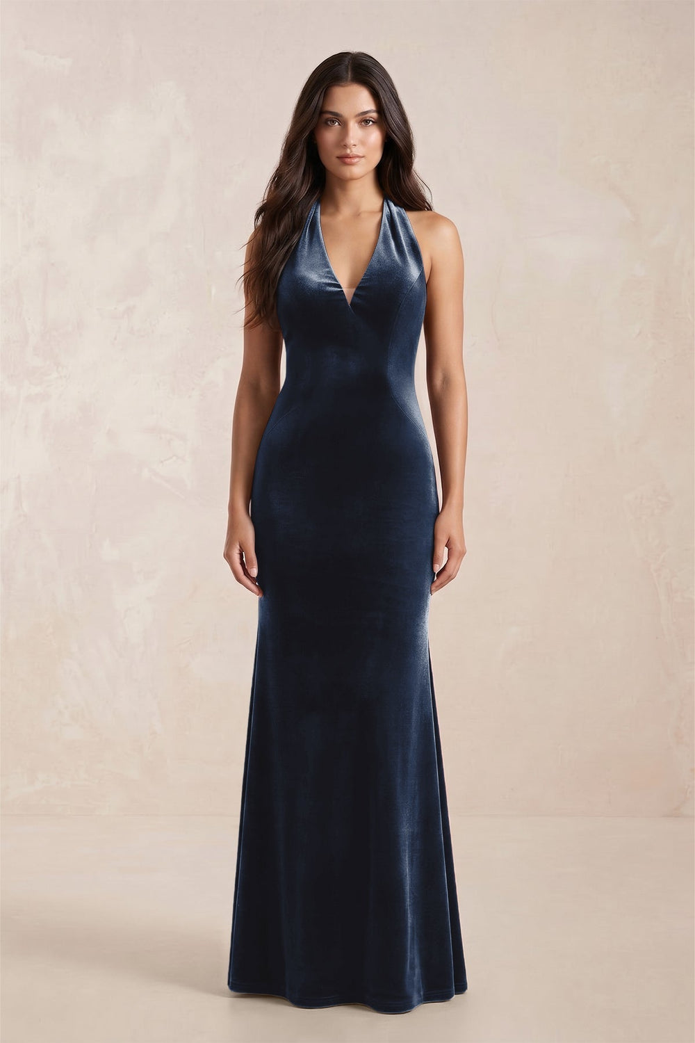 Sheath Velvet V-Neck Bridesmaid Dress in Dusk Blue
