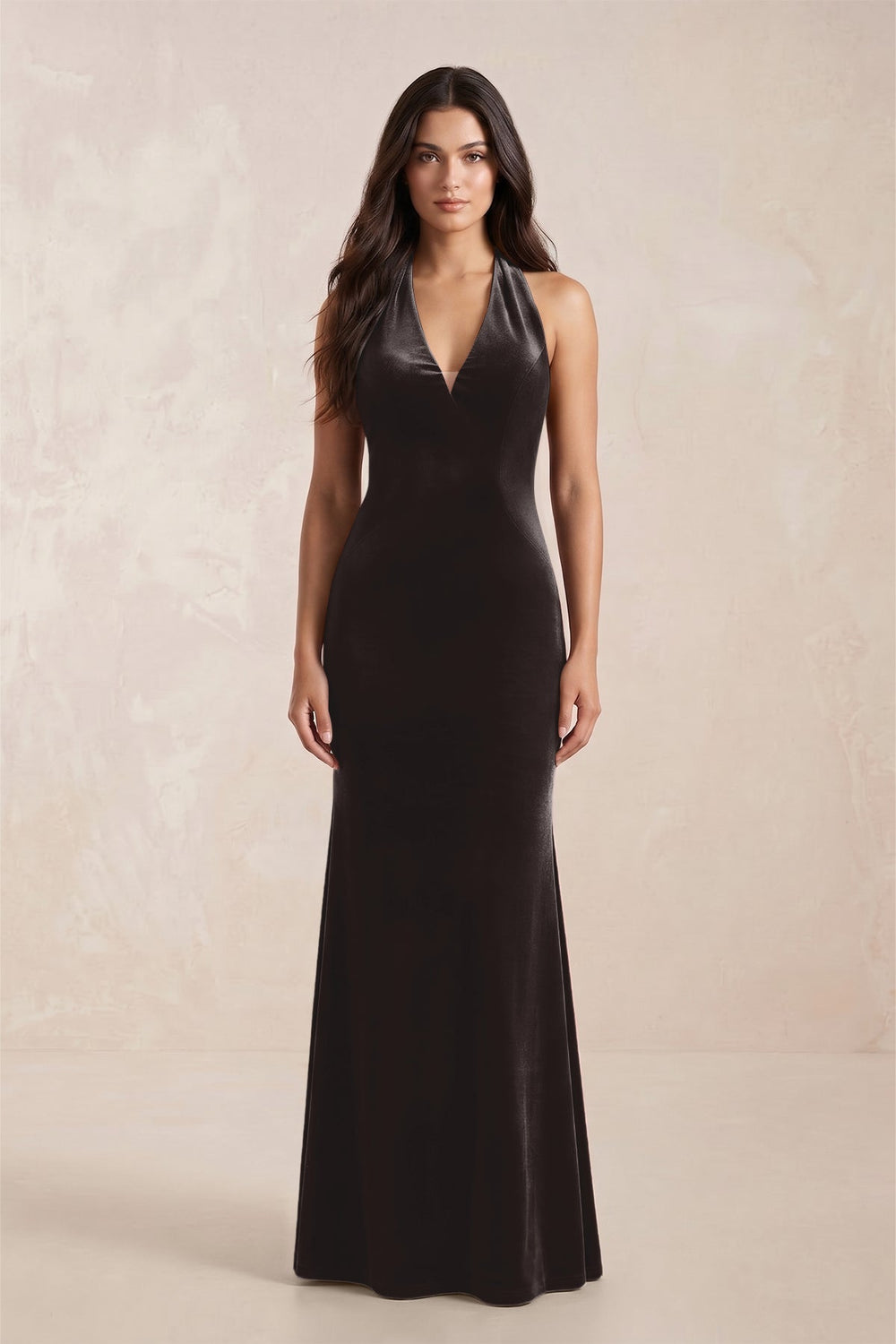 Sheath Velvet V-Neck Bridesmaid Dress in Espresso