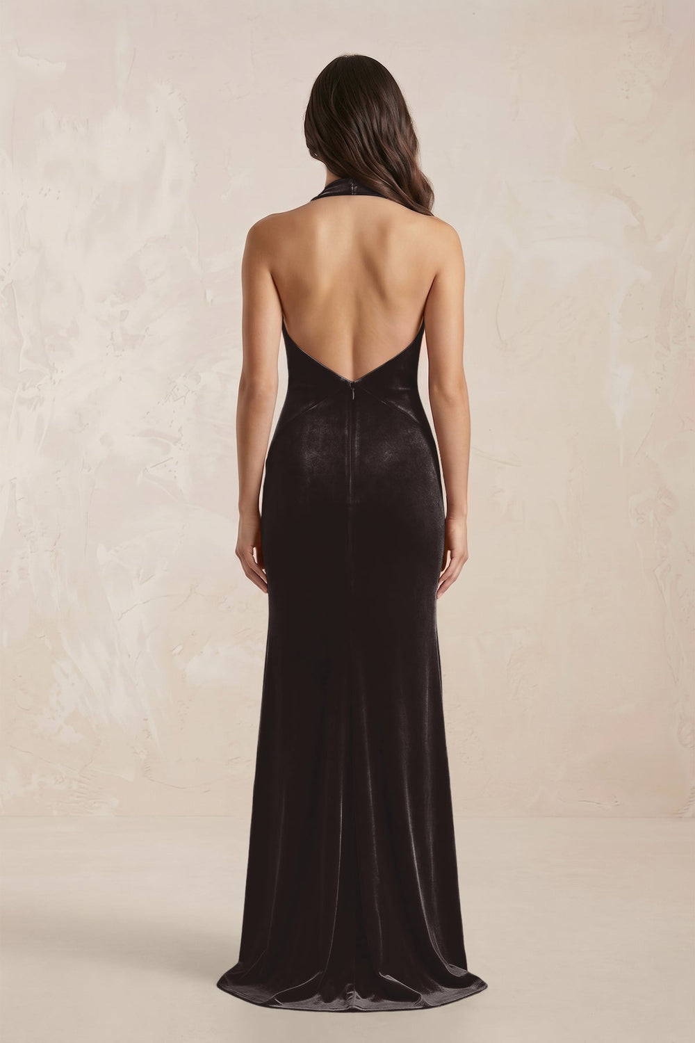 Sheath Velvet V-Neck Bridesmaid Dress in Espresso
