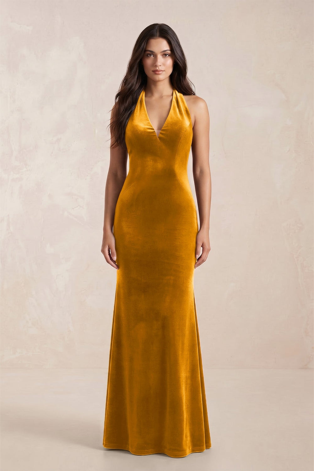 Sheath Velvet V-Neck Bridesmaid Dress in Gold