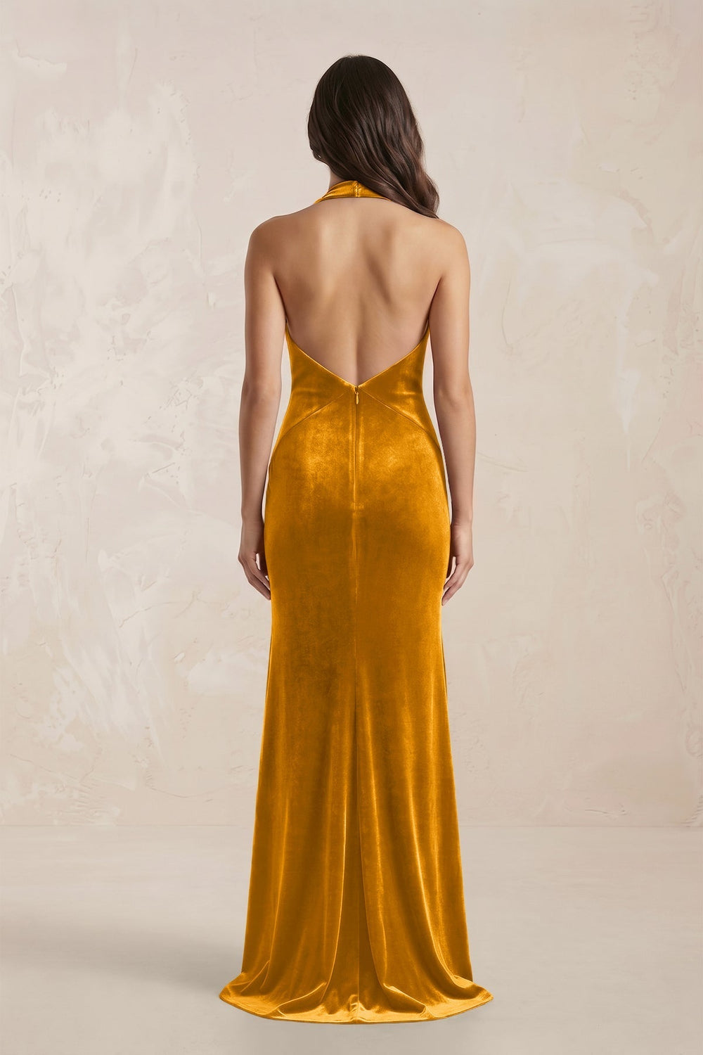 Sheath Velvet V-Neck Bridesmaid Dress in Gold