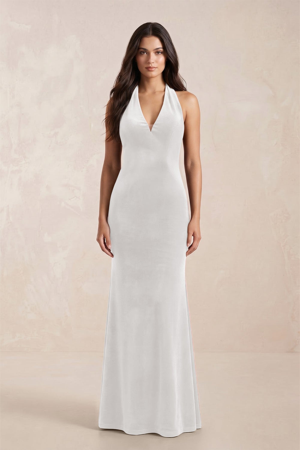Sheath Velvet V-Neck Bridesmaid Dress in Ivory