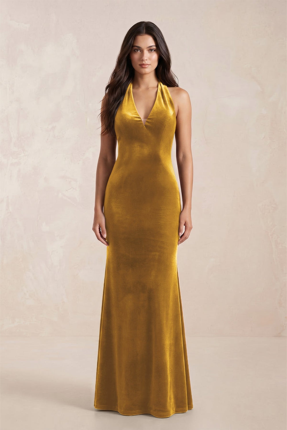 Sheath Velvet V-Neck Bridesmaid Dress in Marigold