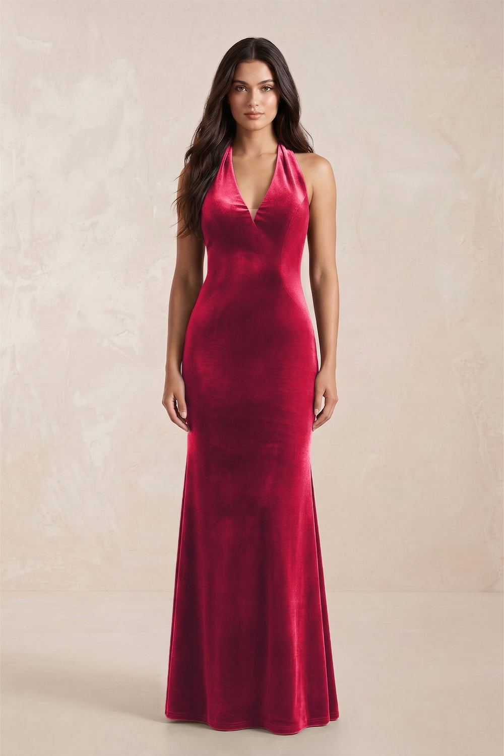 Sheath Velvet V-Neck Bridesmaid Dress in Merlot