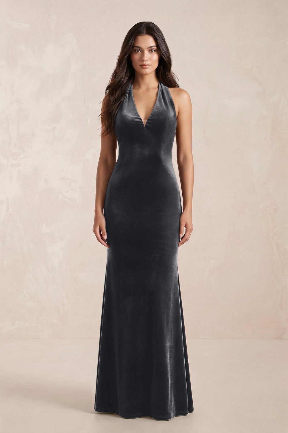 Sheath Velvet V-Neck Bridesmaid Dress in Neptune