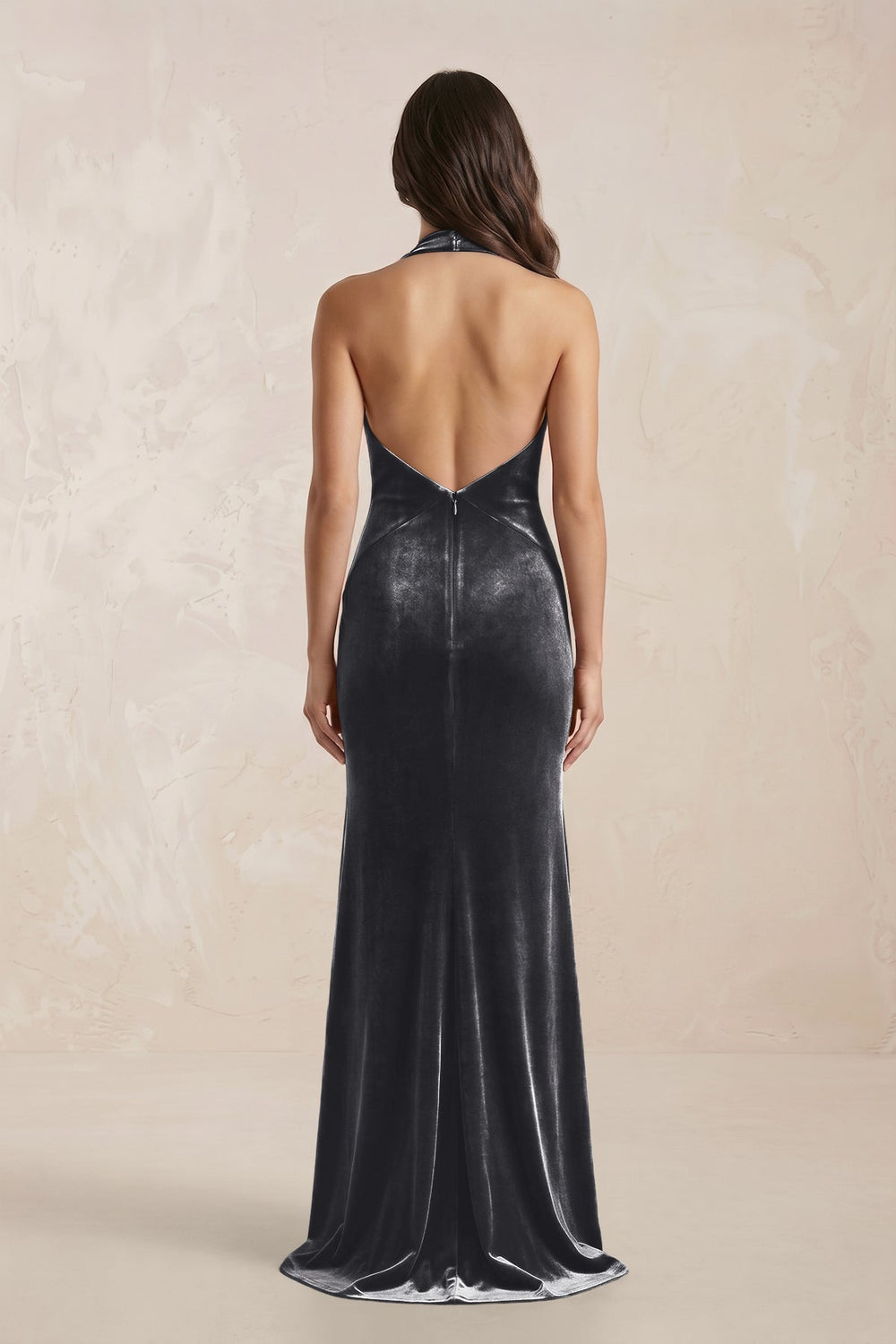 Sheath Velvet V-Neck Bridesmaid Dress in Neptune