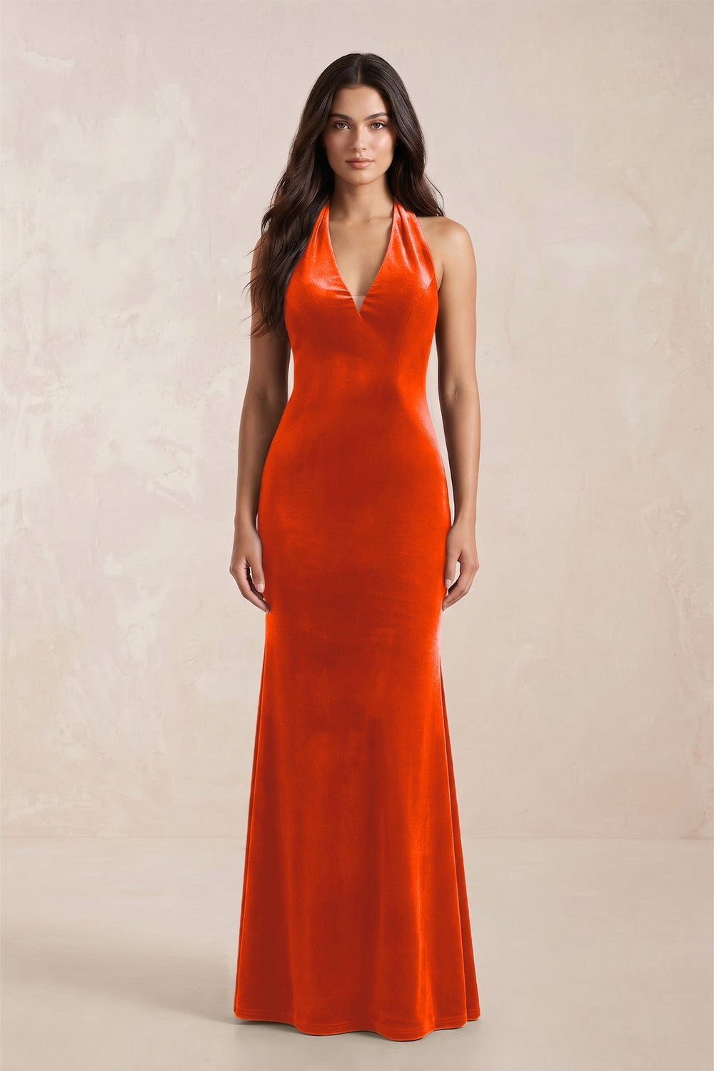 Sheath Velvet V-Neck Bridesmaid Dress in Orange