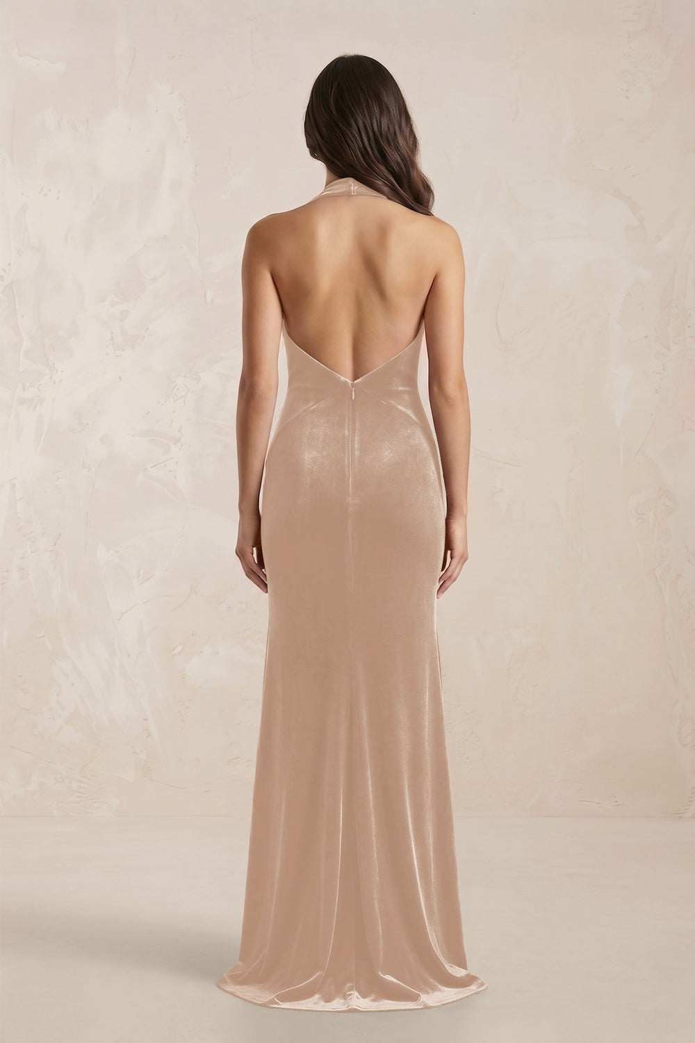 Sheath Velvet V-Neck Bridesmaid Dress in Pale Blush
