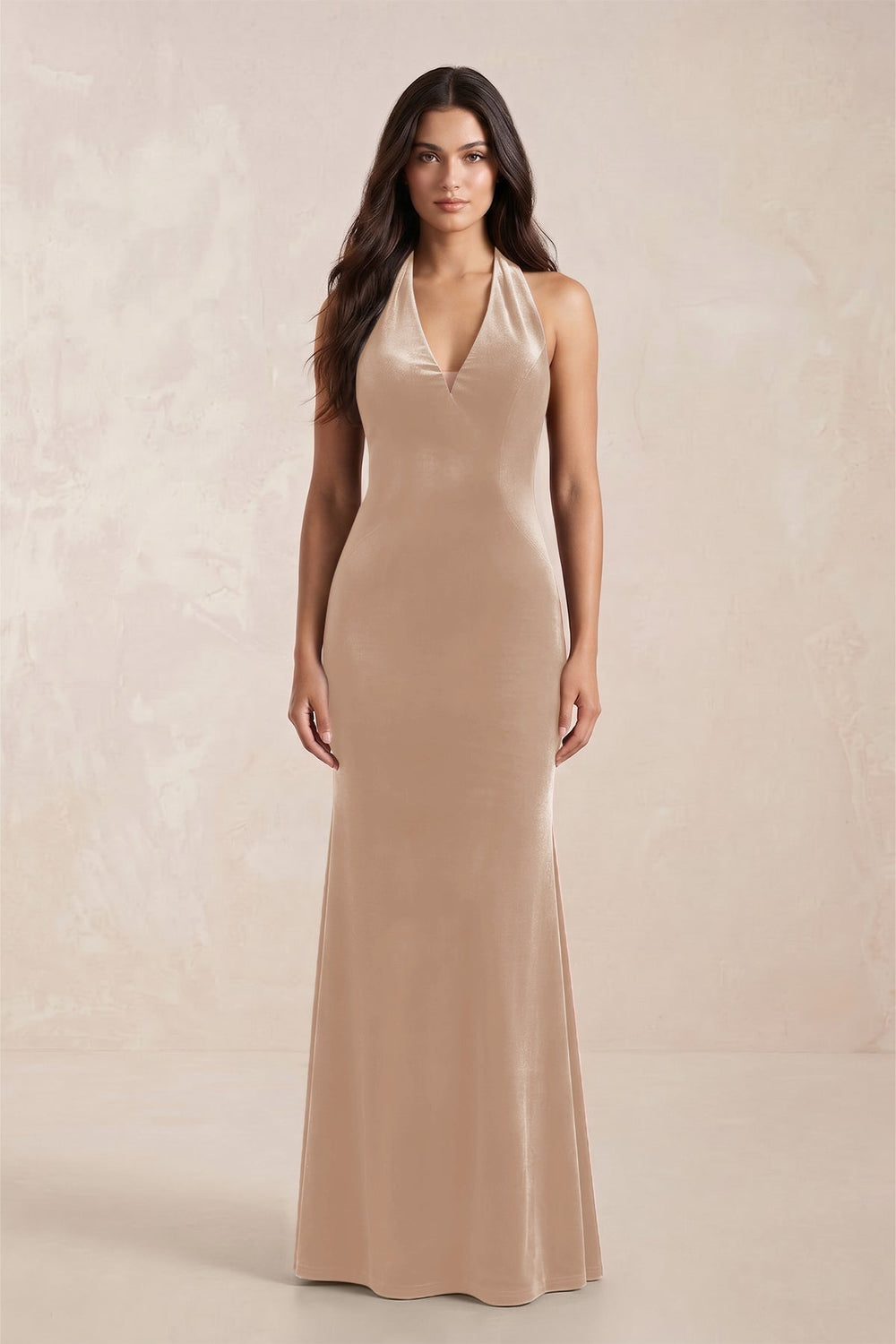 Sheath Velvet V-Neck Bridesmaid Dress in Pale Blush