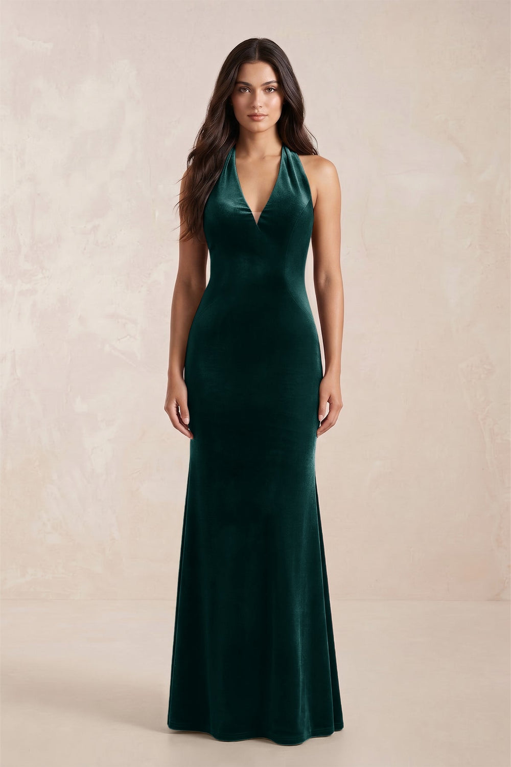 Sheath Velvet V-Neck Bridesmaid Dress in Pine