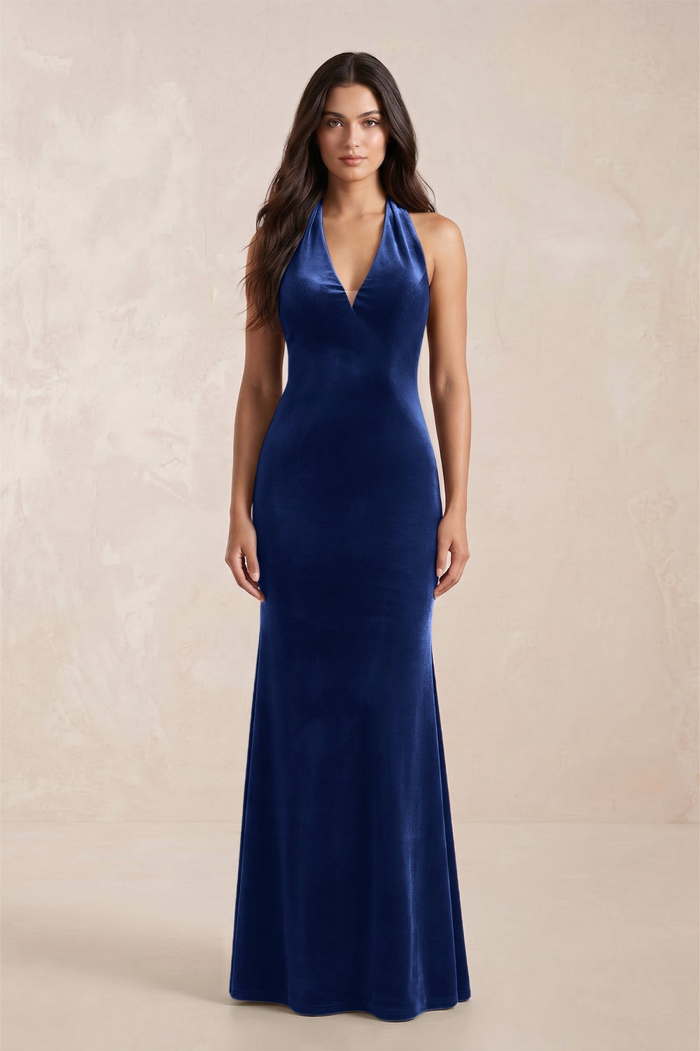 Sheath Velvet V-Neck Bridesmaid Dress in Royal Blue