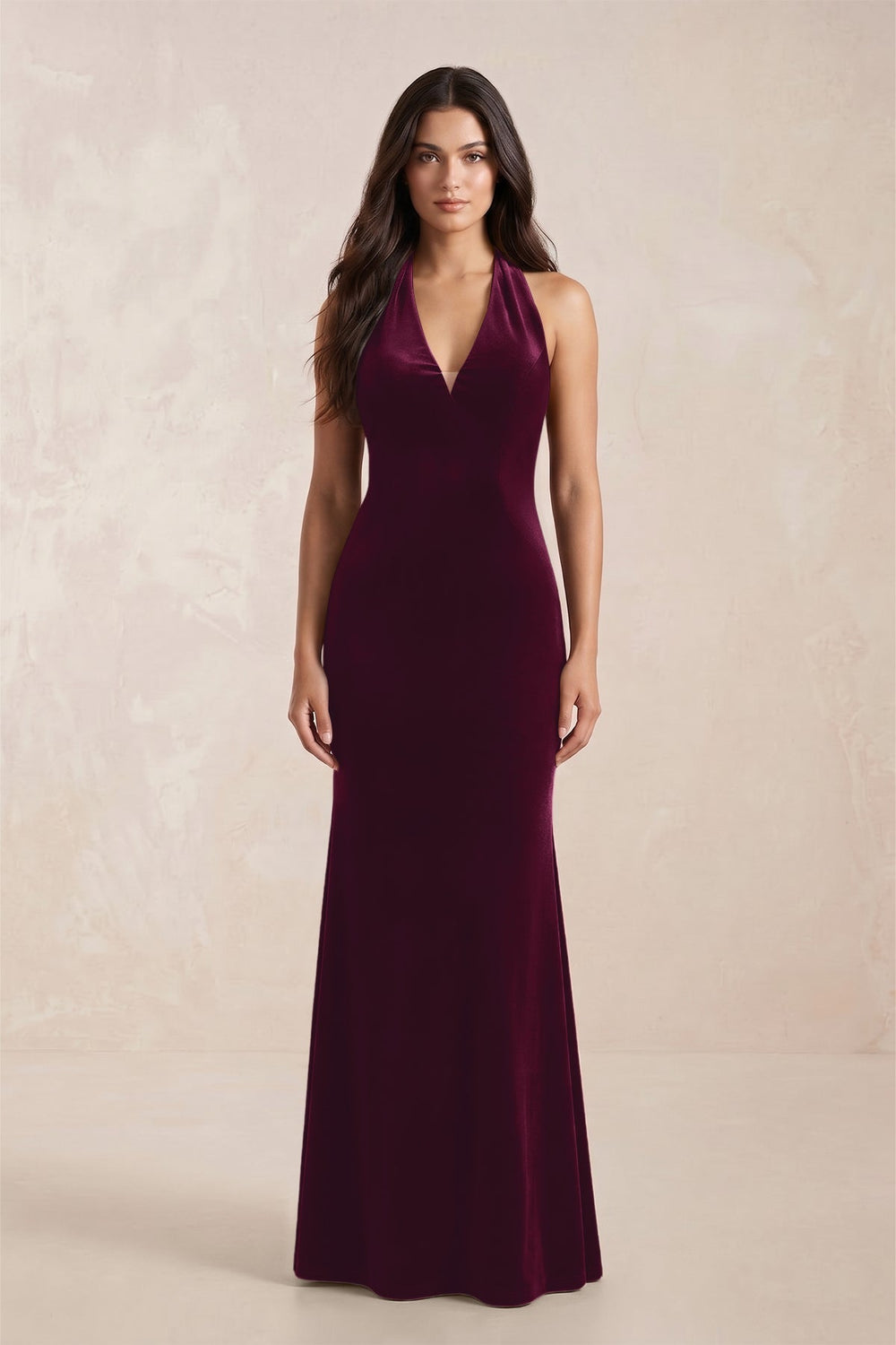 Sheath Velvet V-Neck Bridesmaid Dress in Sangria