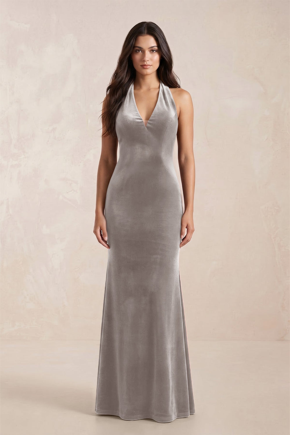 Sheath Velvet V-Neck Bridesmaid Dress in Silver
