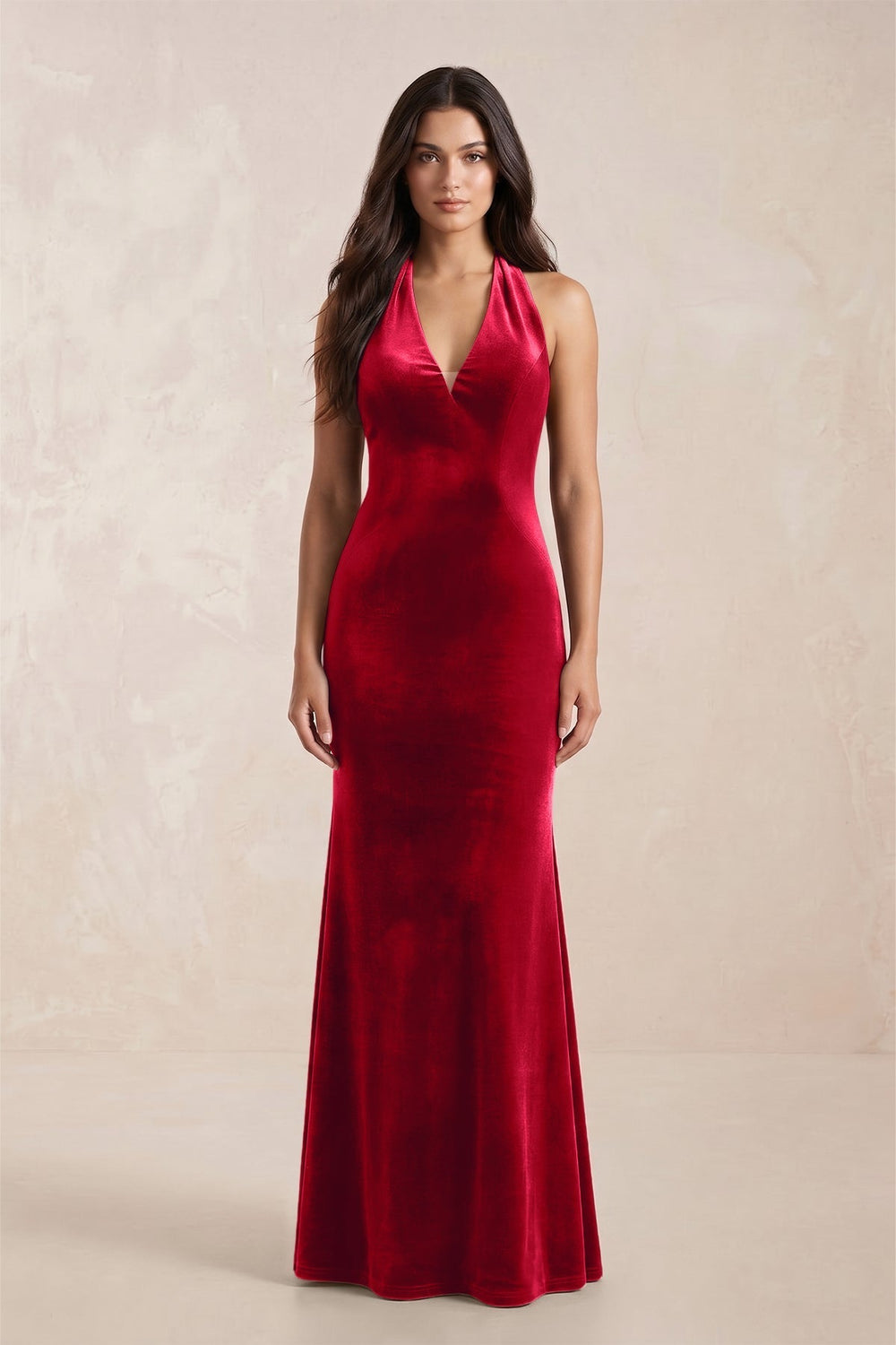 Sheath Velvet V-Neck Bridesmaid Dress in Spice