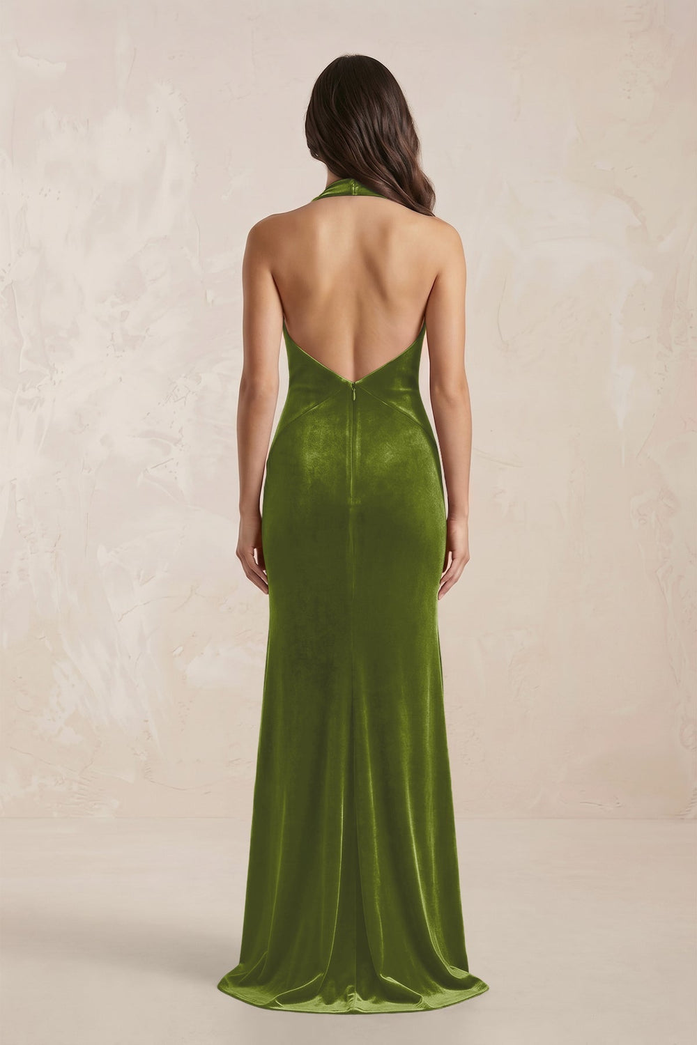 Sheath Velvet V-Neck Bridesmaid Dress in Thyme